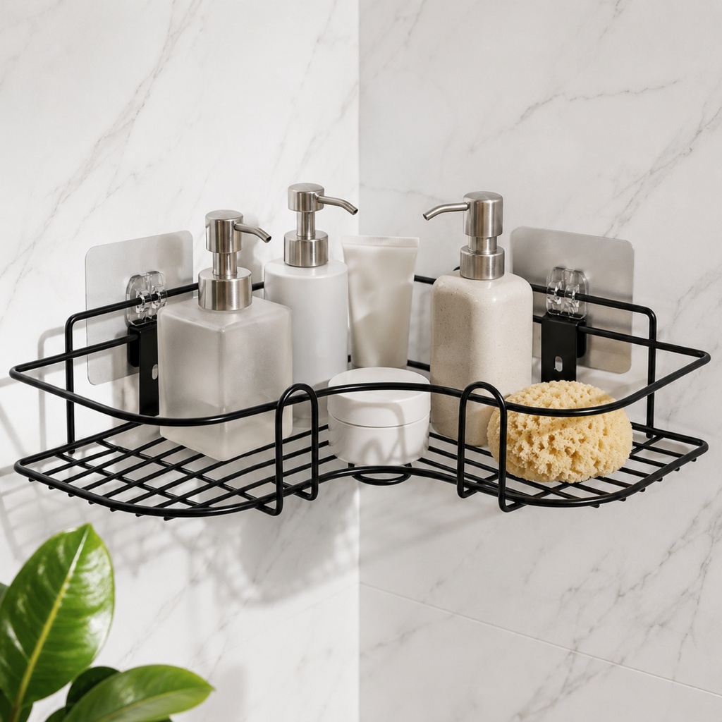 Black Metal Single Corner Bathroom Shelf